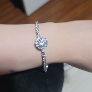 Sparkling Silver Crystal Halo Bracelet - Women Jewelry